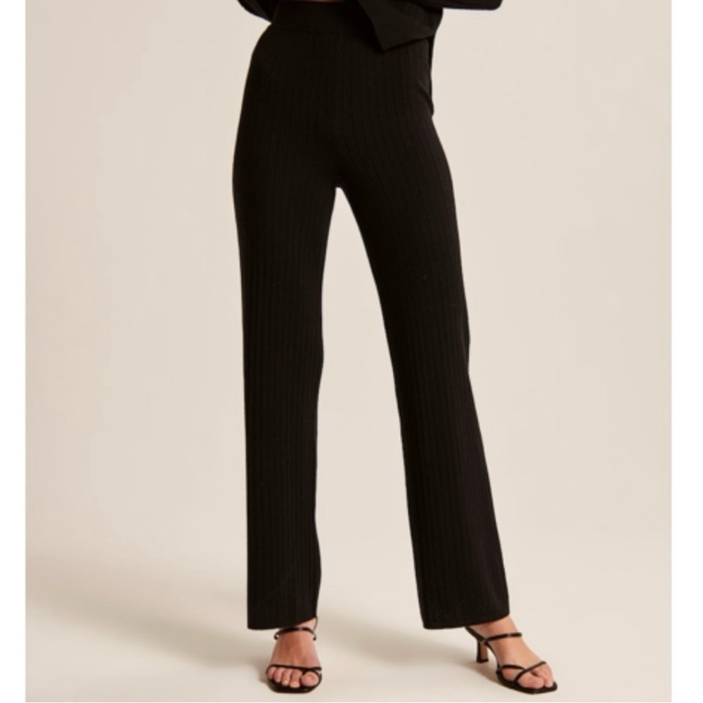 Abercrombie & Fitch Ribbed Straight Leg Sweater Pants Black Size XS
